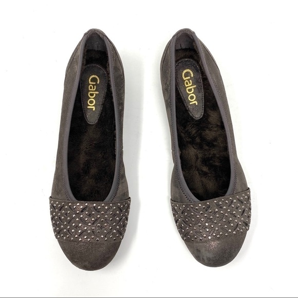 Gabor Bling Faux Fur Lined Flats Dark Fango - Picture 5 of 9